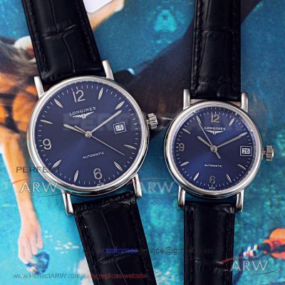 Perfect Replica Longines Blue Dial 316L Stainless Steel Case Automatic Couple Watch